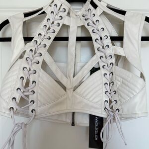 Dolls Kill Club Exx Rude Awakening Harness Top - white - NWT